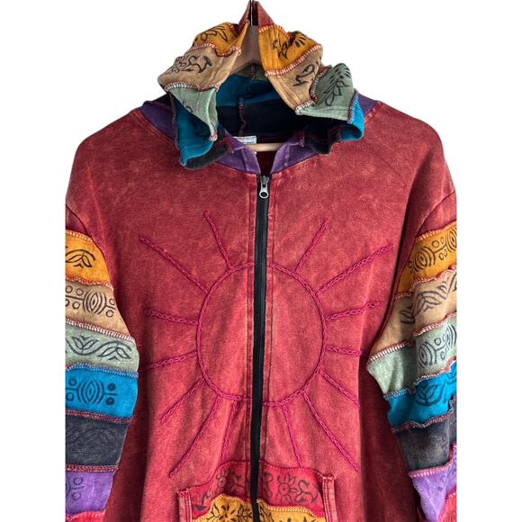 Greater Good Network XXL 100% Cotton Sun Rise Rainbow Boho Hooded Jacket - Picture 4 of 6